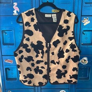 Vintage White Stag Faux Animal Print Fuzzy Vest